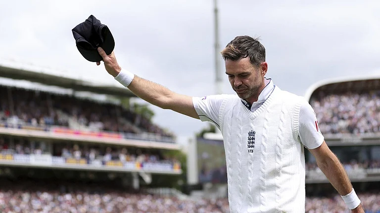 James Anderson leaves the field after his final Test for England, against West Indies at the Lord's on Friday (July 12, 2024). - AP
